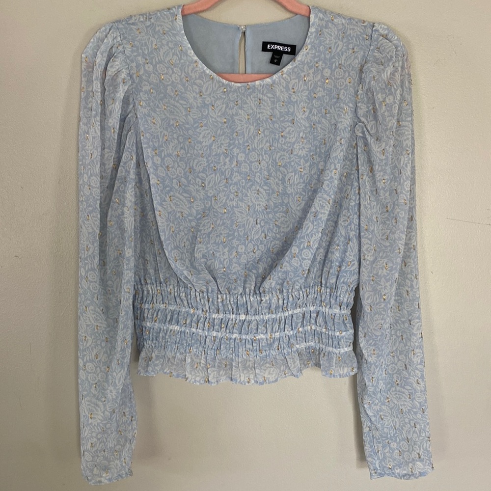 Express Metallic Floral Smocked Waist Top - Small